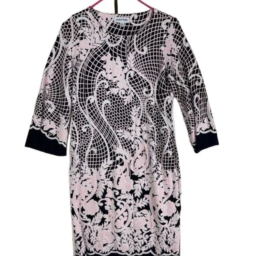 Shelby & Palmer Angel Sleeve Contrast Ornament Pattern Jersey Dress Size Medium